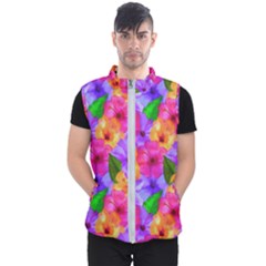 Watercolor Flowers  Multi-colored Bright Flowers Men s Puffer Vest by SychEva