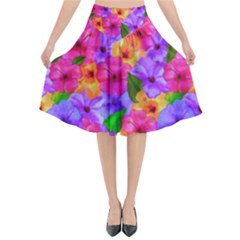 Watercolor Flowers  Multi-colored Bright Flowers Flared Midi Skirt by SychEva