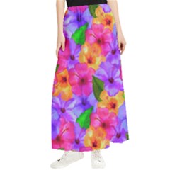 Watercolor Flowers  Multi-colored Bright Flowers Maxi Chiffon Skirt