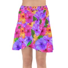 Watercolor Flowers  Multi-colored Bright Flowers Wrap Front Skirt by SychEva