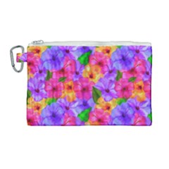 Watercolor Flowers  Multi-colored Bright Flowers Canvas Cosmetic Bag (large) by SychEva