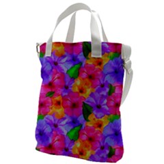 Watercolor Flowers  Multi-colored Bright Flowers Canvas Messenger Bag by SychEva