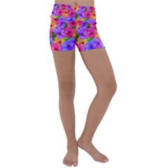 Watercolor Flowers  Multi-colored Bright Flowers Kids  Lightweight Velour Yoga Shorts by SychEva