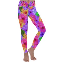 Watercolor Flowers  Multi-colored Bright Flowers Kids  Lightweight Velour Classic Yoga Leggings by SychEva