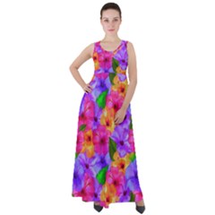 Watercolor Flowers  Multi-colored Bright Flowers Empire Waist Velour Maxi Dress by SychEva