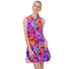 Watercolor Flowers  Multi-colored Bright Flowers Sleeveless Shirt Dress by SychEva