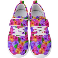 Watercolor Flowers  Multi-colored Bright Flowers Men s Velcro Strap Shoes by SychEva