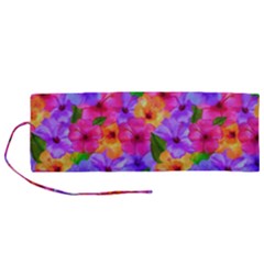 Watercolor Flowers  Multi-colored Bright Flowers Roll Up Canvas Pencil Holder (m) by SychEva