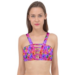 Watercolor Flowers  Multi-colored Bright Flowers Cage Up Bikini Top by SychEva