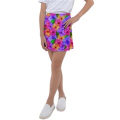 Watercolor Flowers  Multi-colored Bright Flowers Kids  Tennis Skirt by SychEva