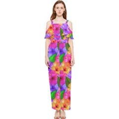 Watercolor Flowers  Multi-colored Bright Flowers Draped Sleeveless Chiffon Jumpsuit