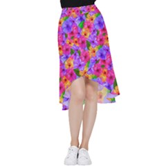 Watercolor Flowers  Multi-colored Bright Flowers Frill Hi Low Chiffon Skirt