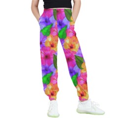 Watercolor Flowers  Multi-colored Bright Flowers Kids  Elastic Waist Pants