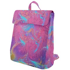 Magenta On Blue Feathers Flap Top Backpack by kaleidomarblingart