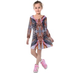 Abstract Marbling Symmetry Kids  Long Sleeve Velvet Dress by kaleidomarblingart