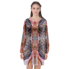 Abstract Marbling Symmetry Long Sleeve Chiffon Shift Dress  by kaleidomarblingart