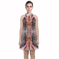 Abstract Marbling Symmetry Velvet Halter Neckline Dress  by kaleidomarblingart