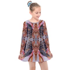 Abstract Marbling Symmetry Kids  Long Sleeve Dress by kaleidomarblingart