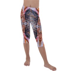 Abstract Marbling Symmetry Kids  Lightweight Velour Capri Leggings  by kaleidomarblingart