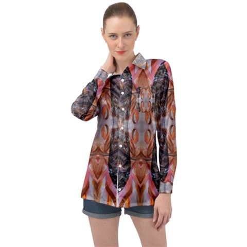 Abstract Marbling Symmetry Long Sleeve Satin Shirt by kaleidomarblingart