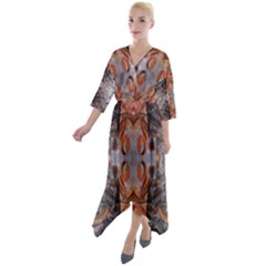 Abstract Marbling Symmetry Quarter Sleeve Wrap Front Maxi Dress by kaleidomarblingart