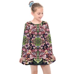 Shrubs Repeats Kids  Long Sleeve Dress by kaleidomarblingart