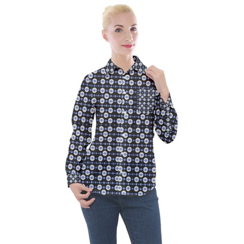 Modern Ornate Striped Pattern Women s Long Sleeve Pocket Shirt by dflcprintsclothing