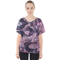  Abstract Marbling V-neck Dolman Drape Top