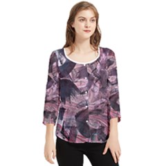  Abstract Marbling Chiffon Quarter Sleeve Blouse