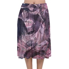  Abstract Marbling Velvet Flared Midi Skirt by kaleidomarblingart