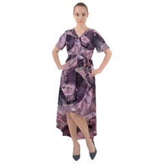  Abstract Marbling Front Wrap High Low Dress