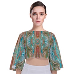 Emerald Marbling Tie Back Butterfly Sleeve Chiffon Top by kaleidomarblingart