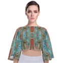 Emerald Marbling Tie Back Butterfly Sleeve Chiffon Top View1