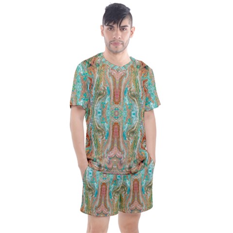 Emerald Marbling Men s Mesh Tee And Shorts Set by kaleidomarblingart