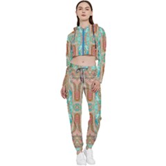 Emerald Marbling Cropped Zip Up Lounge Set by kaleidomarblingart