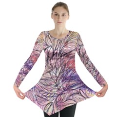 Mixed Media Leaves Long Sleeve Tunic  by kaleidomarblingart