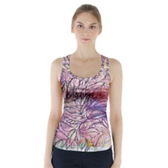 Mixed Media Leaves Racer Back Sports Top by kaleidomarblingart