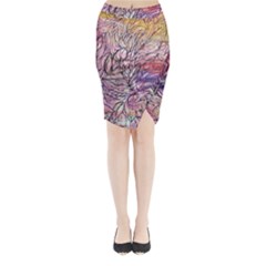 Mixed Media Leaves Midi Wrap Pencil Skirt by kaleidomarblingart