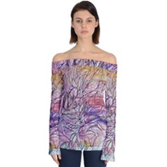 Mixed Media Leaves Off Shoulder Long Sleeve Top by kaleidomarblingart