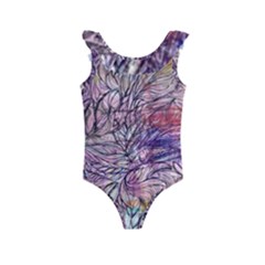 Mixed Media Leaves Kids  Frill Swimsuit by kaleidomarblingart