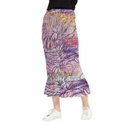 Mixed Media Leaves Maxi Fishtail Chiffon Skirt