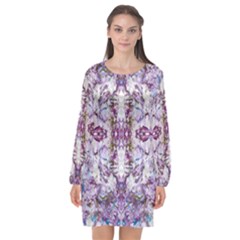 Intricate Lilac Long Sleeve Chiffon Shift Dress  by kaleidomarblingart