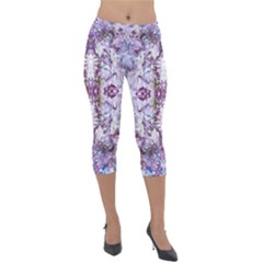 Intricate Lilac Lightweight Velour Capri Leggings  by kaleidomarblingart