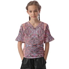 Pink Arabesque Iv Kids  V-neck Horn Sleeve Blouse