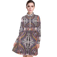 Mixed Media Print Long Sleeve Chiffon Shirt Dress by kaleidomarblingart