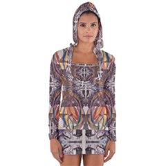 Mixed Media Print Long Sleeve Hooded T-shirt by kaleidomarblingart