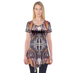 Mixed Media Print Short Sleeve Tunic  by kaleidomarblingart