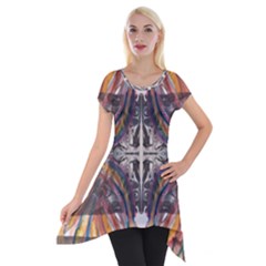 Mixed Media Print Short Sleeve Side Drop Tunic by kaleidomarblingart