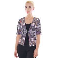 Mixed Media Print Cropped Button Cardigan by kaleidomarblingart