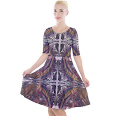 Mixed Media Print Quarter Sleeve A-line Dress by kaleidomarblingart